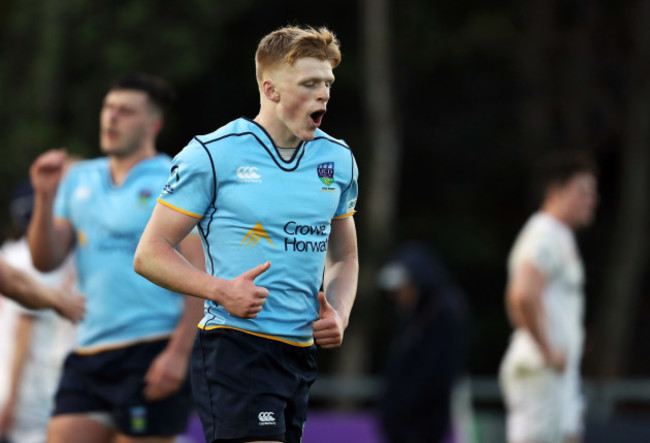 Tommy O'Brien celebrates scoring a late try