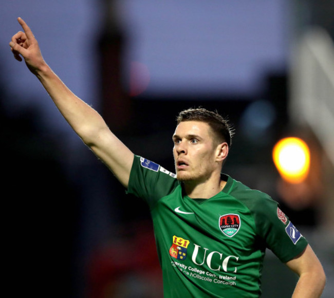 Garry Buckley celebrates scoring the first goal of the game