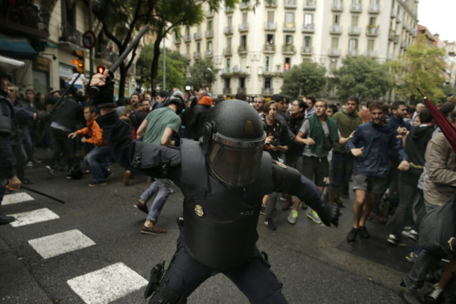 CORRECTION Spain Catalonia near a polling station.