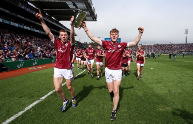 Enda Fahy celebrates after the game with Donal Mannion