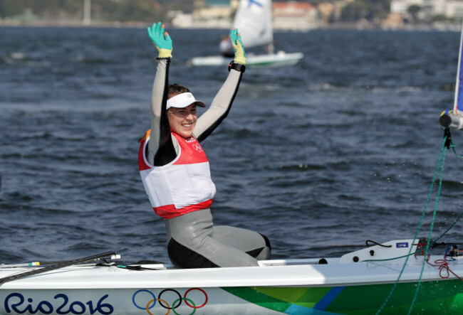 Annalise Murphy celebrates winning silver
