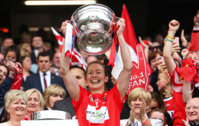 Rena Buckley lifts the O'Duffy cup