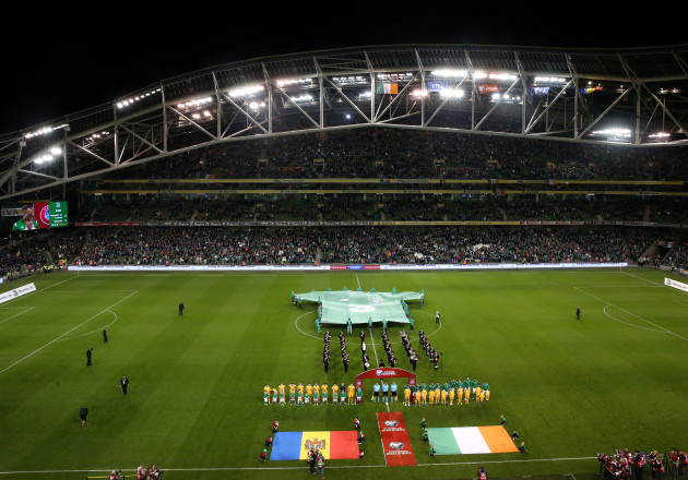 Ireland and Moldova stand for the anthems