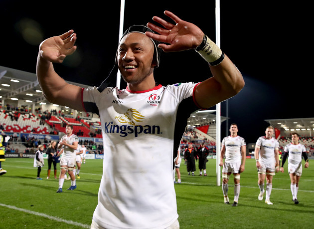 Christian Lealiifano celebrates after the game