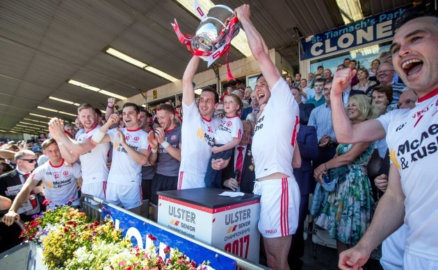 Colm and Sean Cavanagh raise the Anglo Celt Cup