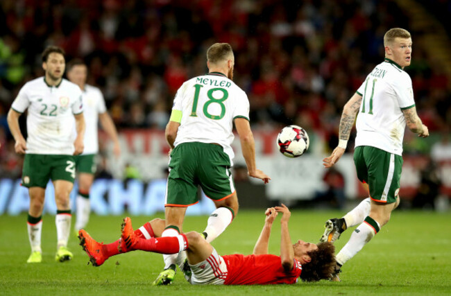 David Meyler and James McClean tackle Joe Allen