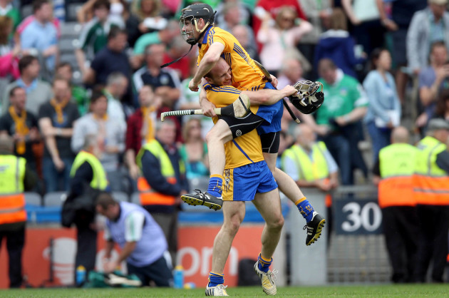 Domhnall O'Donovan and Patrick Donnellan celebrate at the end of the game