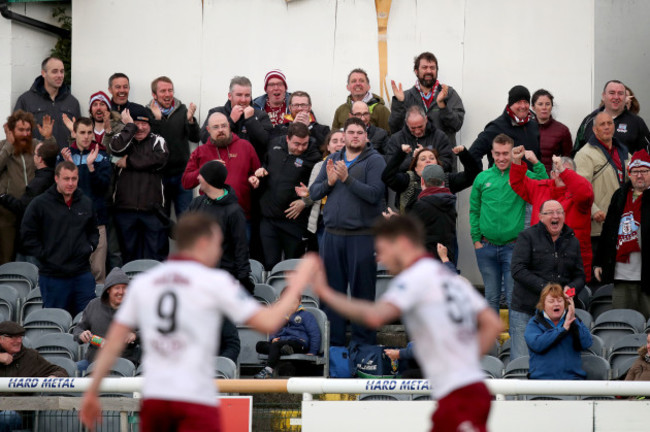 Galway united fans celebrate a goal