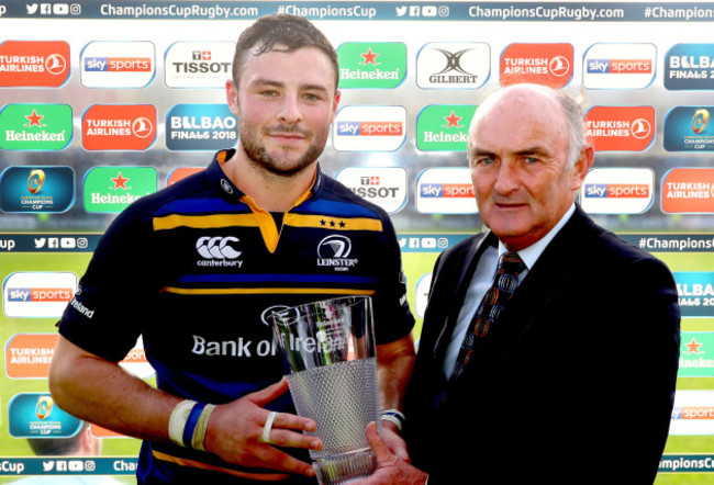 Robbie Henshaw presented with his man of the match award by Pat Maher