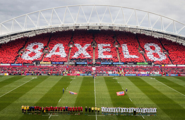 A view of Thomond Park as the two teams stand for a minutes silence in memory of Anthony Foley