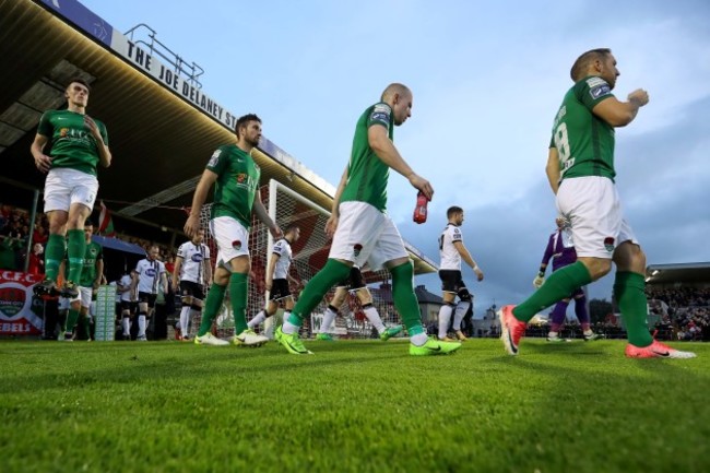 Cork City’s players before kick off