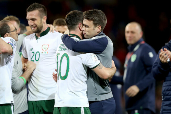 Robbie Brady and Seamus Coleman celebrate