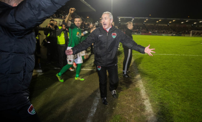 John Caulfield celebrates at the final whistle