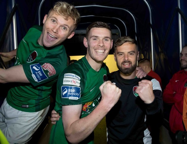 Conor McCormack, Garry Buckley and Greg Bolger celebrate winning the league