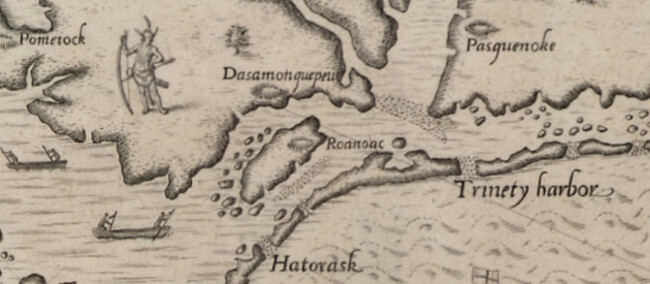 The_Carte_of_all_the_Coast_of_Virginia_by_Theodor_de_Bry_-_Roanoke_Island_detail