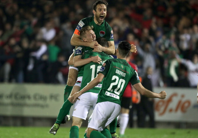 Alan Bennett, Conor McCormack and Gearoid Morrissey celebrate winning the league