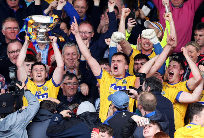 Roscommon celebrates as Niall Kilroy lifts the trophy