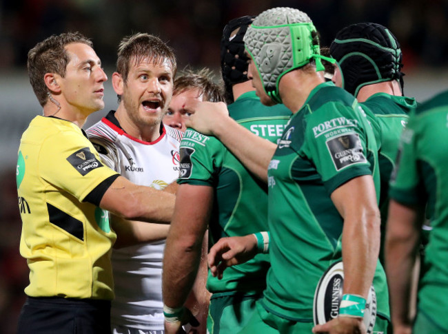 Andrew Brace alongside as John Muldoon and Chris Henry exchange words