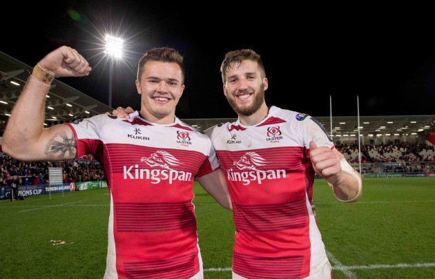 Jacob Stockdale and Stuart McCloskey celebrate after the game