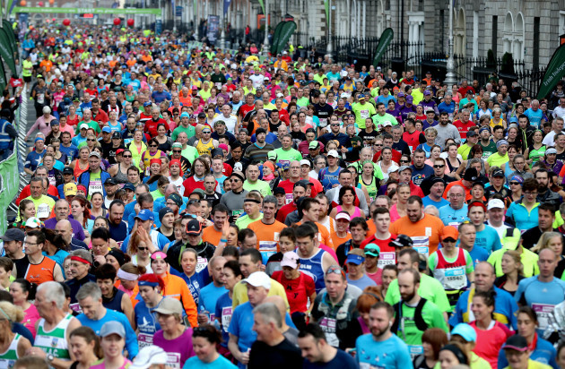 A view of the Dublin Marathon as runners make there way down Fitzwilliam Street Upper