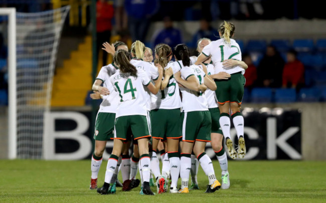 Republic of Ireland players celebrate their sides first goal