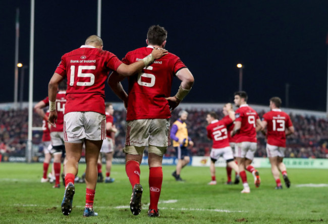 Simon Zebo and Peter O’Mahony celebrate CJ Stander's try 26/12//2016