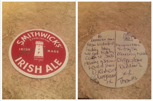 An Post Delivered A Beer Mat With A Stamp Drawn On It Because