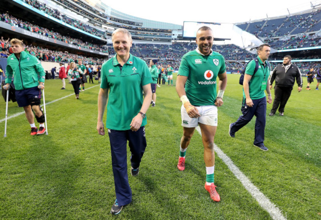 Joe Schmidt and Simon Zebo celebrate winning