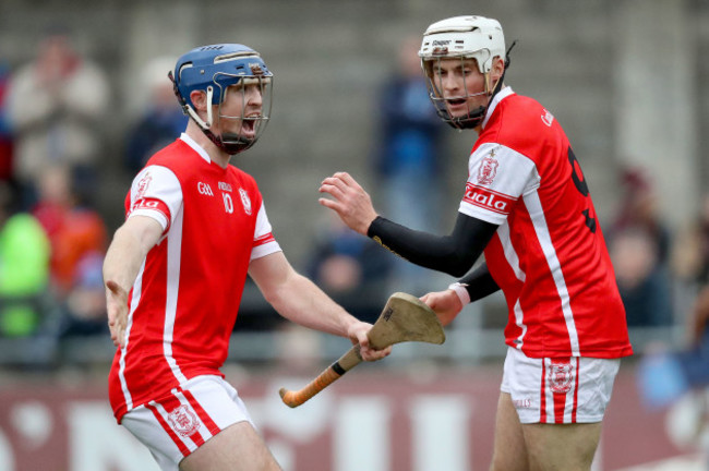 Darragh O'Connell celebrates scoring the opening goal with Sean Treacy