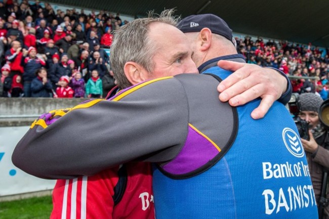 Mattie Kenny embraces Ollie Baker after the game