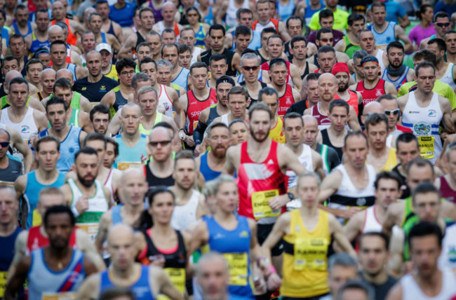 A view of the Dublin Marathon as runners make there way down Fitzwilliam Street Upper