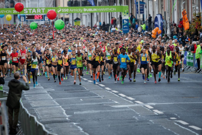 A view of the Dublin Marathon as runners make there way down Fitzwilliam Street Upper