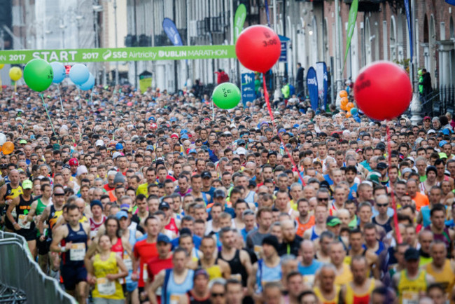 A view of the Dublin Marathon as runners make there way down Fitzwilliam Street Upper