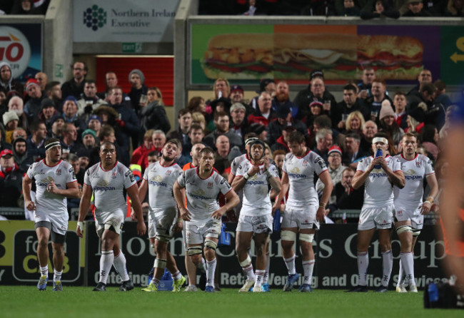 Ulster’s team Rob Herring Rodney Ah You Sean Reidy Chris Henry Christian Lealiifano Iain Henderson Jacob Stockdale and Kieran Treadwell