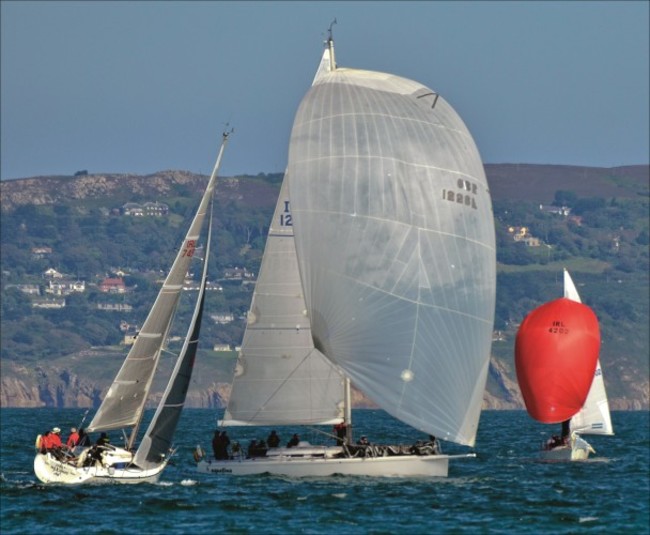 Yachts off Dun Laoghaire, spinnakers flying