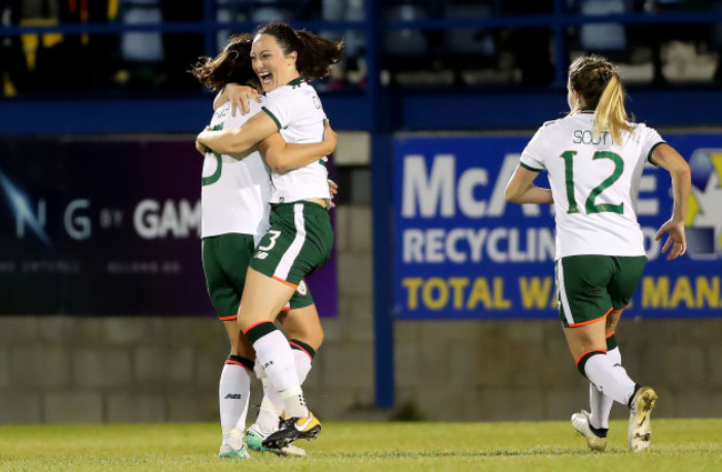 Megan Campbell celebrates scoring her sides second goal