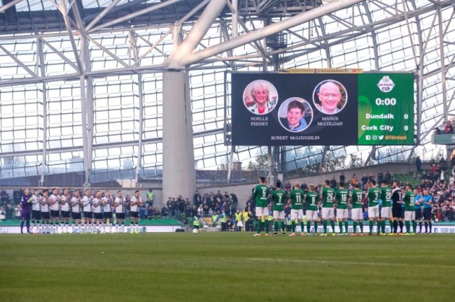 A minutes silence is held for Noelle Feeney, Robert McLoughlin and Manus McColgan