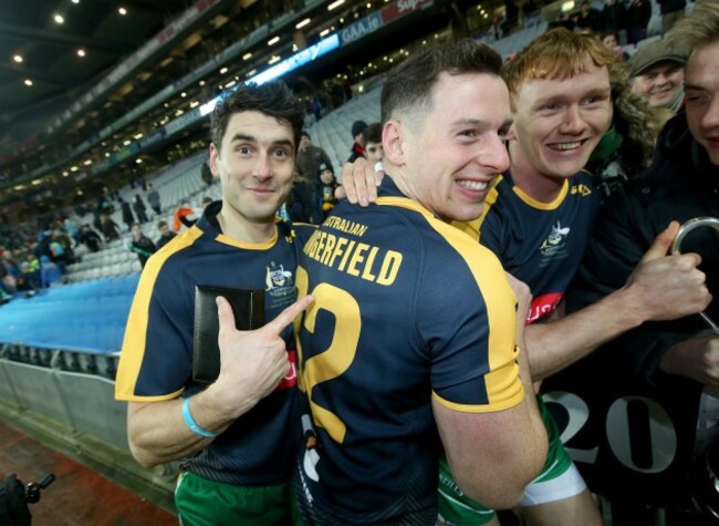Bernard Brogan celebrates with Philly 'Dangerfield' McMahon