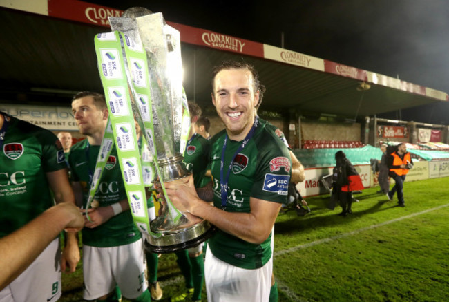 Karl Sheppard celebrates winning The SSE Airtricity League