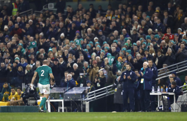 Rory Best leaves the pitch on his 100th appearance for Ireland