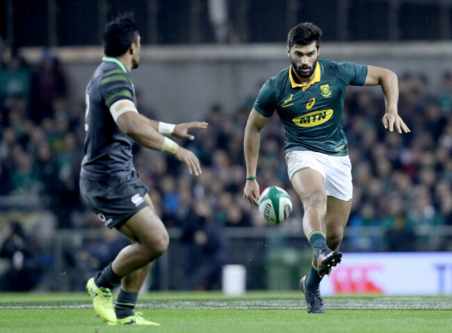 Bundee Aki with Damian de Allende