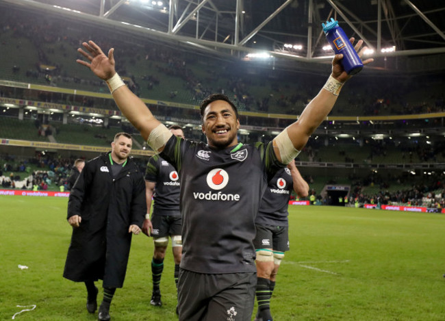 Bundee Aki celebrates after the game