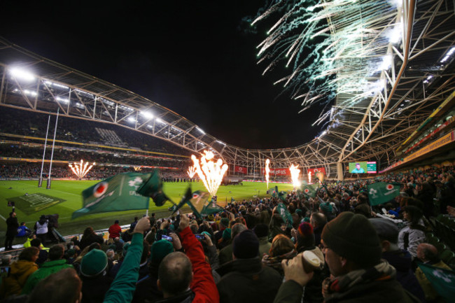 A general view of fireworks as the teams run out onto the pitch