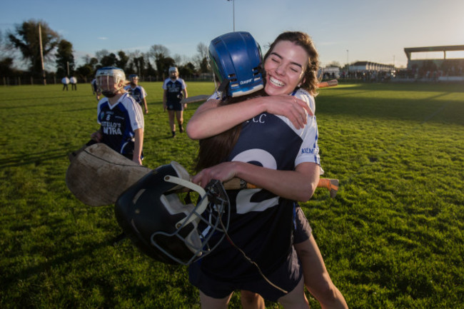 Nadine Doyle and Ailbhe Lynch celebrate after the game