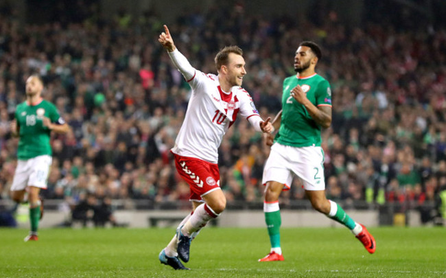 Christian Eriksen celebrates scoring their second goal