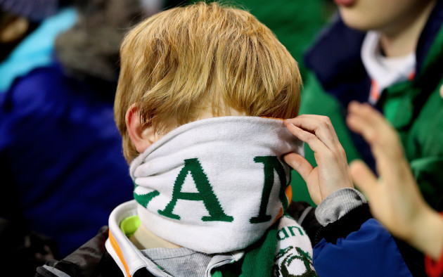 An Ireland fan dejected late in the game