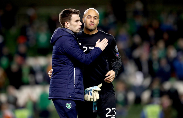 Seamus Coleman and Darren Randolph dejected after the match