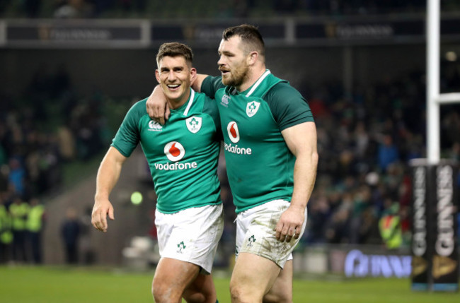 Ian Keatley with Cian Healy after the game