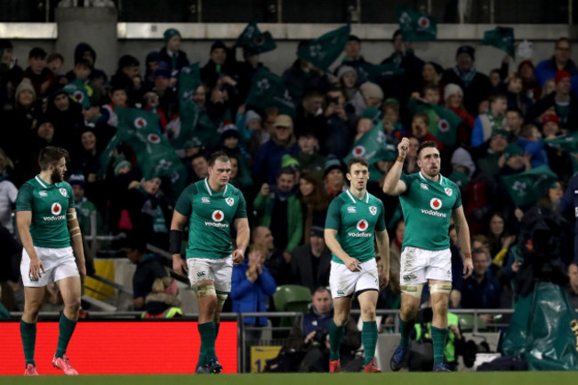 Jack Conan celebrates scoring a try