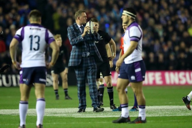 Doddie Weir delivers the match ball